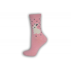 Vzorované ružové dámske ponožky so zajacmi