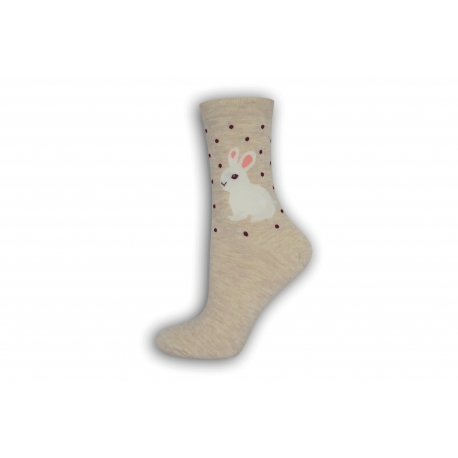 90%-né bavlnené béžové ponožky so zajacmi