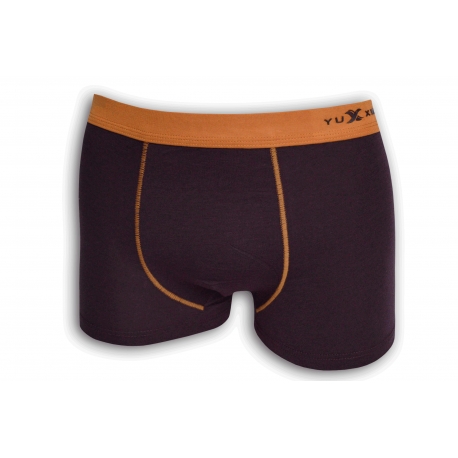 Baklažánové bavlnené boxerky s oranžovou gumou