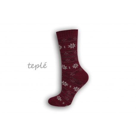 Teplé dámske ponožky s nórskym vzorom – bordové