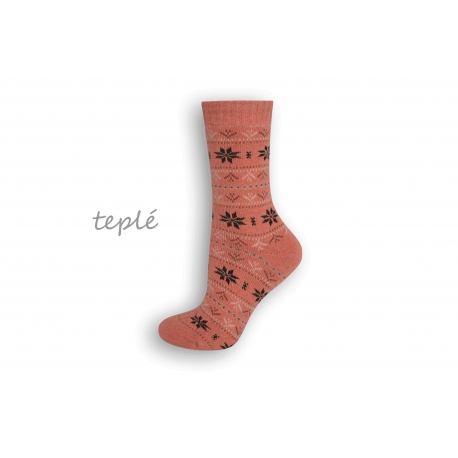 Teplé dámske ponožky s nórskym vzorom – lososové