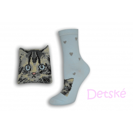 Modré detské ponožky s mačkou