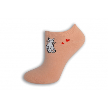 Krátke dámske ponožky s mačkou - ružové