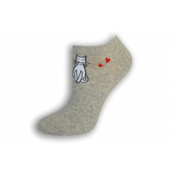 Krátke dámske ponožky s mačkou - sivé