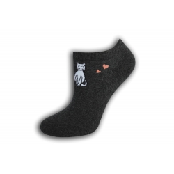 IBA 38-41! Krátke dámske ponožky s mačkou - tmavo - sivé