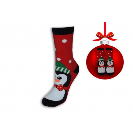 Vianočné ponožky červené s tučniakom