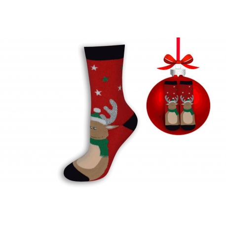 Vianočné ponožky červené so sobom