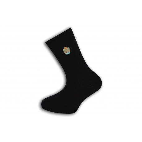 Jednofarebné čierne ponožky s výšivkou