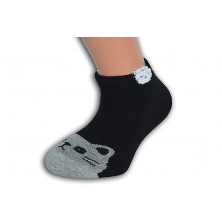 Čierne krátke detské ponožky s mačkou