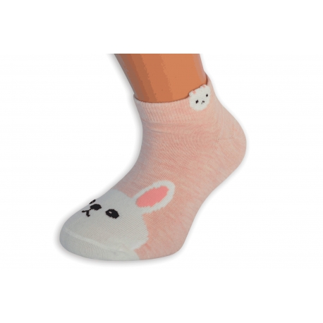 Broskyňové nízke detské ponožky so zajacom