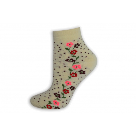 Kvetinové smotanové dámske ponožky