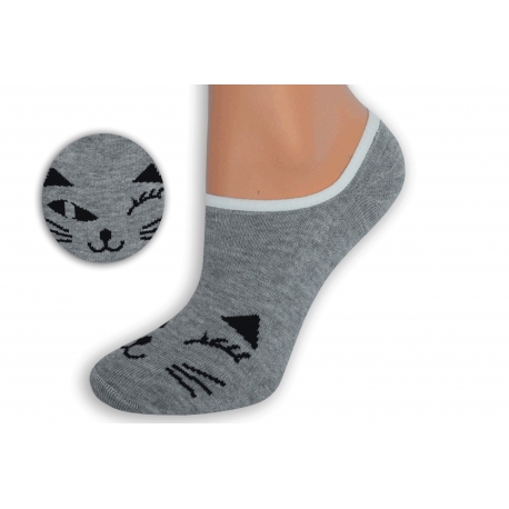 Sivé teniskové ponožky s tvárou mačky