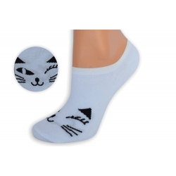 Biele krátke ponožky s tvárou mačky