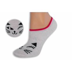 Ružové krátke ponožky s tvárou mačky