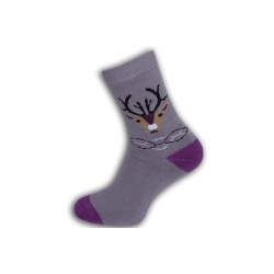 Teplé fialové ponožky s jeleňom