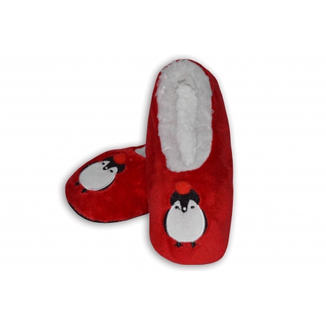Červené nízke papuče s tučniakom