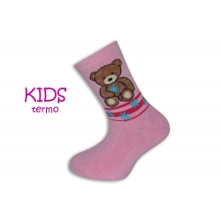 Ružové termo detské ponožky s mackom