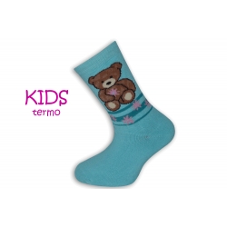 Tyrkysové teplé detské ponožky s mackom