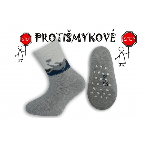 Protišmykové sivé teplé detské ponožky