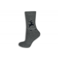 Sivé vlnené ponožky s jeleňom