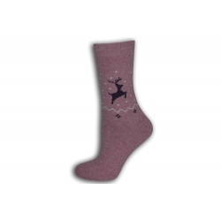 Ružové vlnené ponožky s jeleňom