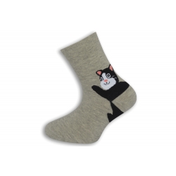 Sivé detské ponožky s mačkou