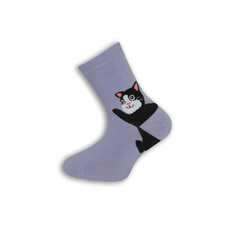 Fialove detské ponožky s mačičkou