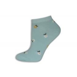 Tyrkysové jemné ponožky s kvetinkami