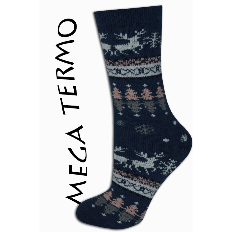 Mega termo ponožky s jeleňmi - modré