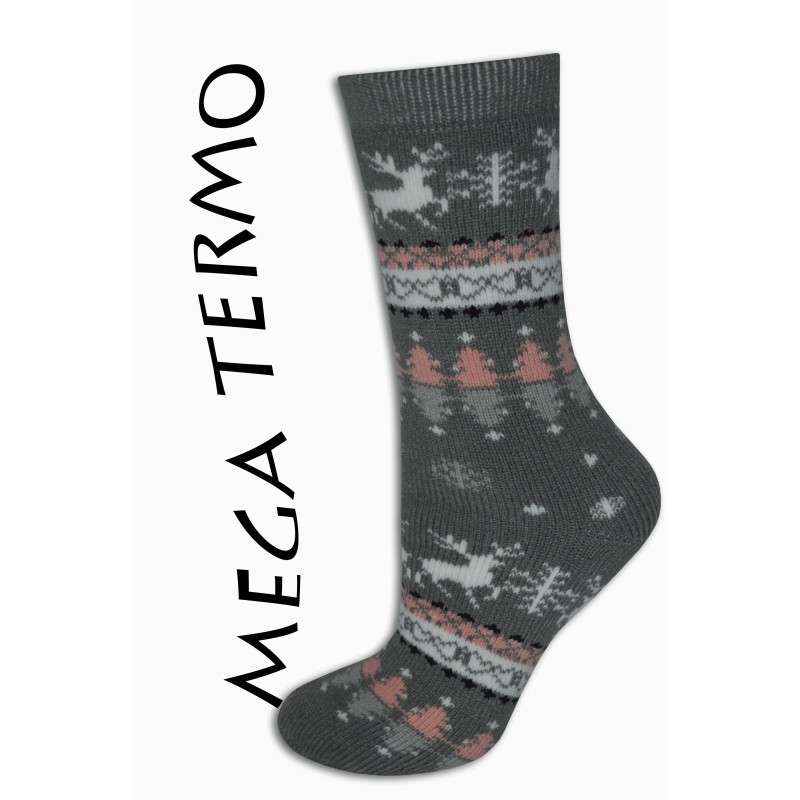 Mega termo ponožky s jeleňmi - sivé