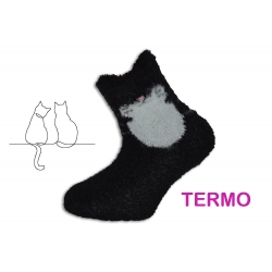 Mačičkové huňaté teplé ponožky - čierne