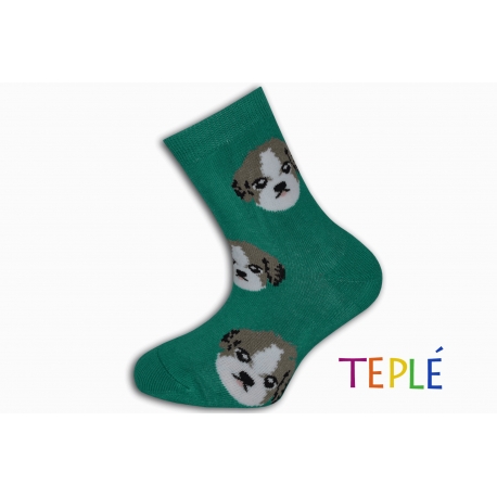 Detské zelené termo ponožky so psíkmi