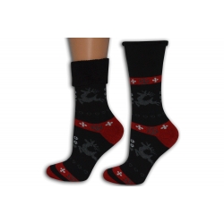 OBVOD 46 cm. Čierne vianočné ponožky s jeleňom