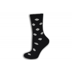 90% vlnené čierne ponožky s bodkami