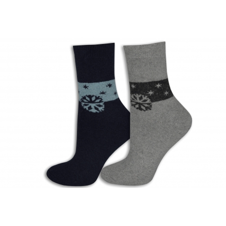 Tm. modré+sivé. Vlnené dámske ponožky.