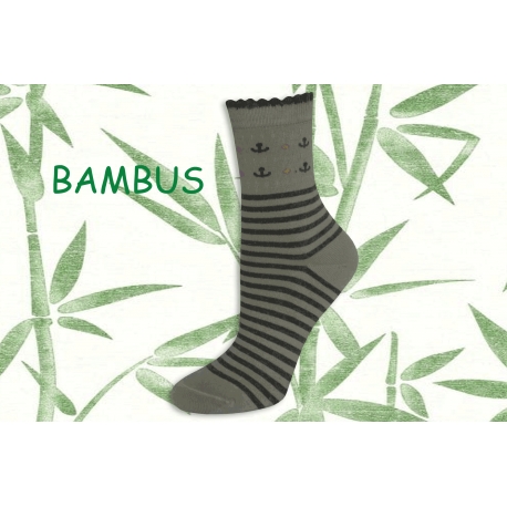 Pásikavé bambusové ponožky s kotvičkami – sivé