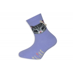 Fialové detské ponožky s mačičkou.