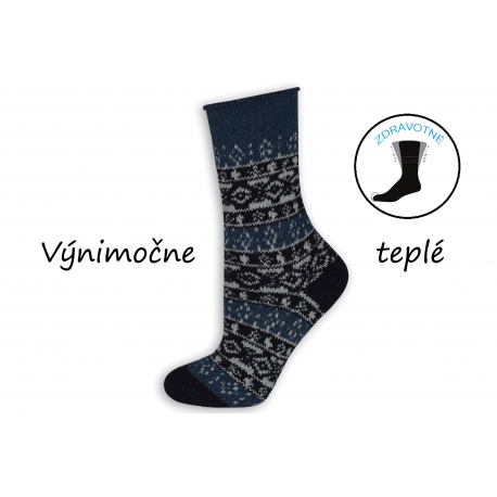 Alpaka modré ponožky s nórskym vzorom.
