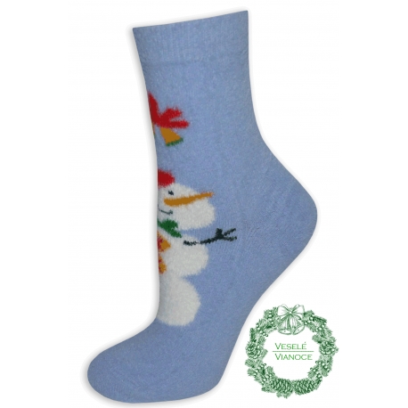 Modré vianočné ponožky so snehuliakom.
